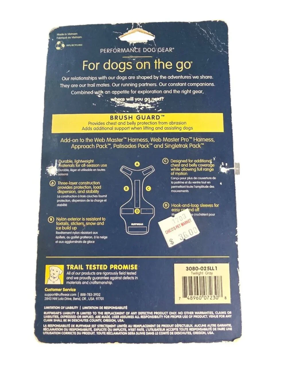 Ruffwear Brush Guard Chest Protector & Lifting Support Add-On Twilight Gray L/XL
